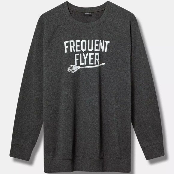 Torrid Frequent Flyer charcoal grey classic cozy fleece raglan sweatshirt - Picture 1 of 3
